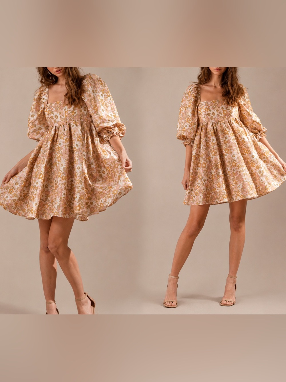 Storia Cottagecore Floral Babydoll Mini Dress Puff Sleeve Romantic Boho S